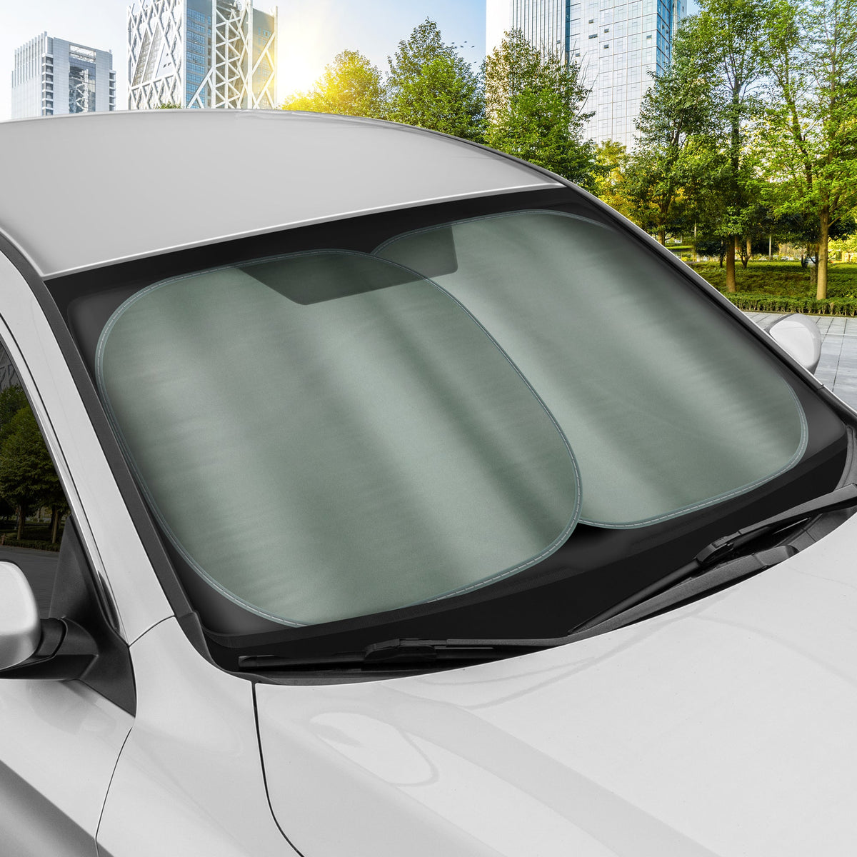 Carbella 2PC Charcoal Gray Car Windshield Sun Shade – Sun Visor & Sunshade for Windshield – UV Rays Interior Protection - Easy Setup & Keeps Your