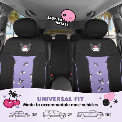 Hello Kitty Kuromi Car Seat Covers - Cute Black and Purple Front Seat Covers with Lavender Accents, Durable and Comfortable Polyester, Car