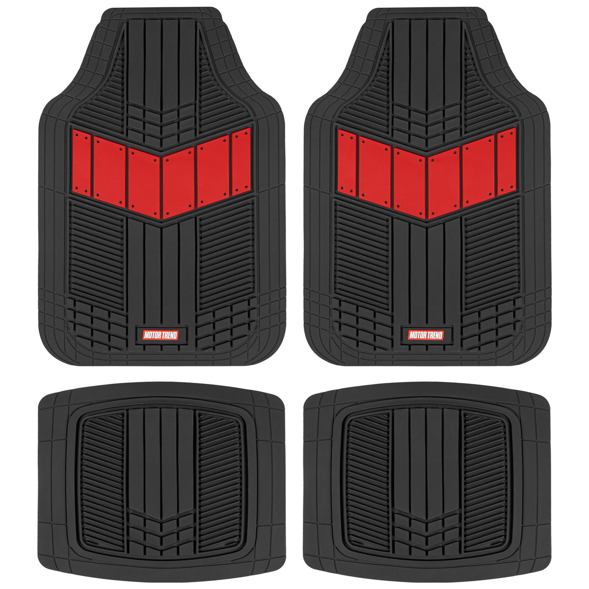 MotorTrend 4-Piece DualFlex Deep Drainage Channels Front Floor Mats and Rear Front Floor Mats - Heavy Duty, All Weather, Trim to Fit - Red