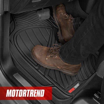 MotorTrend 3-Piece FlexTough Performance Deep Channel Front Floor Mats and Rear Floor Mat - Heavy Duty, All Weather, Trim to Fit