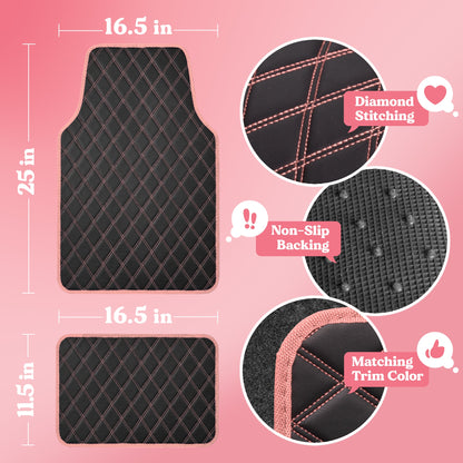 Carbella 4-piece DiamondLuxe Front Floor Mats and Rear Floor Mats - Pink
