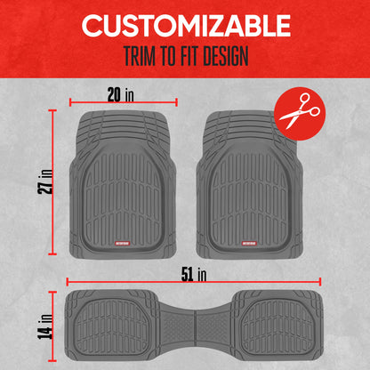 MotorTrend 3-Piece FlexTough Deep Dish Front Floor Mats and Rear Floor Mat - Heavy Duty, All Weather, Trim to Fit