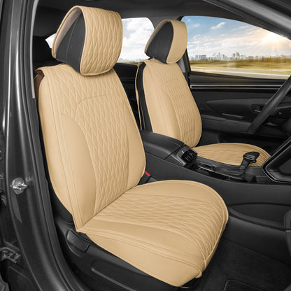 Car Seat Covers - DiamondLux Edition Premium Faux Leather Seat Protectors - Double Cross Stitched Cushioned Automotive Accessories for Trucks
