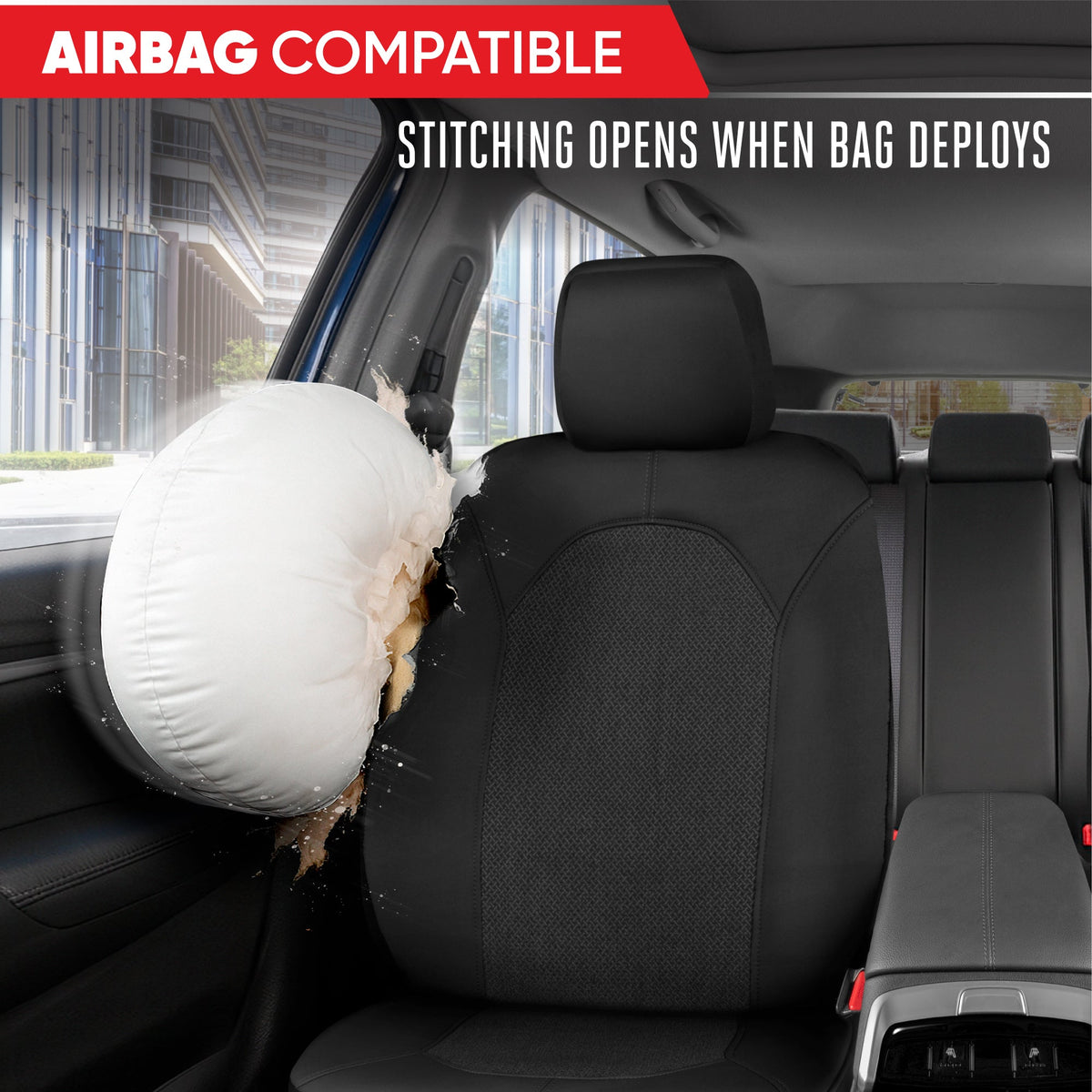 Motor Trend Black Car Seat Covers Set - 2 Front Seats – Spill-Proof Neoprene CarSeat Cover Protector for Cars – Automotive Car Accessories