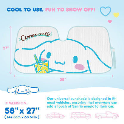 Carbella Sanrio Cinnamoroll Lemon Chill Front Windshield Sunshade (58" x 28")