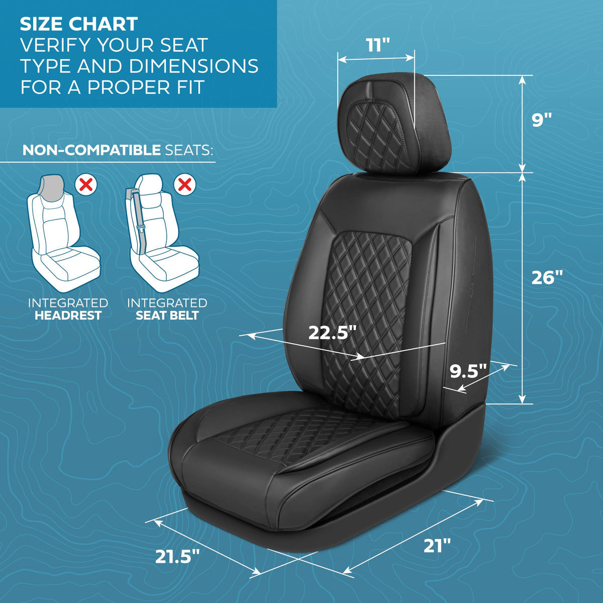 MotorBox Elite Edition Faux Leather Seat Covers for Cars, Trucks, & SUV - 2 Black Car Seat Covers for Front Seats - Universal Fit Car Accessories