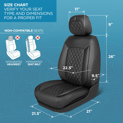 MotorBox Elite Edition Faux Leather Seat Covers for Cars, Trucks, & SUV - 2 Black Car Seat Covers for Front Seats - Universal Fit Car Accessories