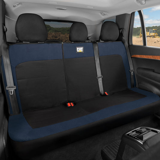 Cat Flexfit Blue & Black Rear Seat Cover for Car - Durable Canvas & Mesh Design 60/40 Split Bench Protector for Cars, Trucks & SUVs - Back Seat