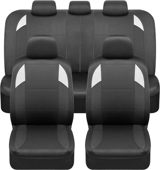 BDK carXS Monaco Seat Covers for Cars Full Set, Beige Tri-Tone Front Car Seat Covers with Split Rear Bench Back Seat Cover, Automotive Seat