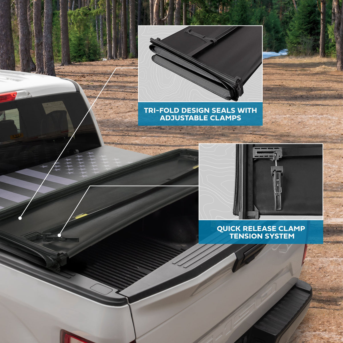 MotorBox Soft Tri-Fold Truck Tonneau Cover for Ram 1500 (2002-2023) / Ram 2500 & 3500 (2003-2020) with 6.4 ft Bed, All-Weather Folding Truck Bed