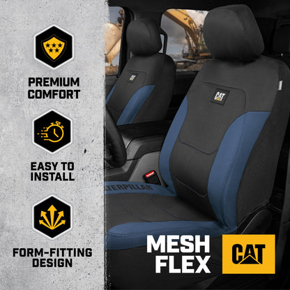 CAT FlexFit Black Blue Seat Covers for Cars, Trucks, & SUV - (2) Front Car Seat Cover Front Seat Protectors - Airbag Compatible Seat Covers for