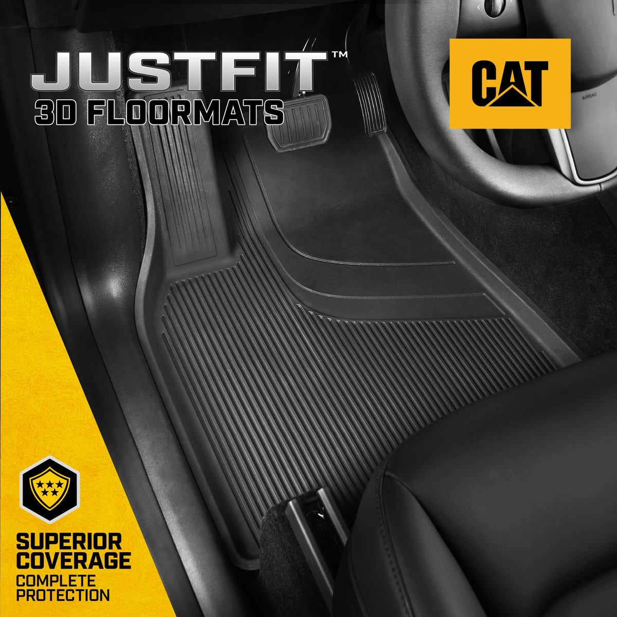 Cat® JustFit™ 3D Floor Mats for Tesla Model Y 2024 2023 2022 2021 2020 - Custom Fit Tesla Model Y Floor Mats with Extended Coverage Design