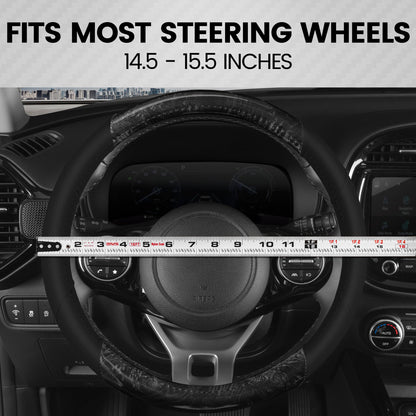 BDK Burlwood Pattern and Leatherette Sport Grip Steering Wheel Cover (Fits 14.5" - 15.5")
