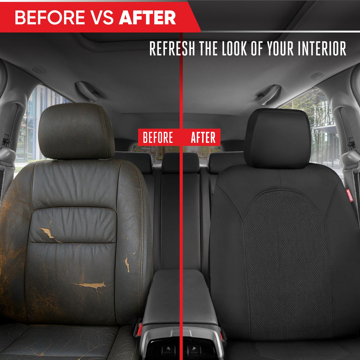 Motor Trend Black Car Seat Covers Set - 2 Front Seats – Spill-Proof Neoprene CarSeat Cover Protector for Cars – Automotive Car Accessories