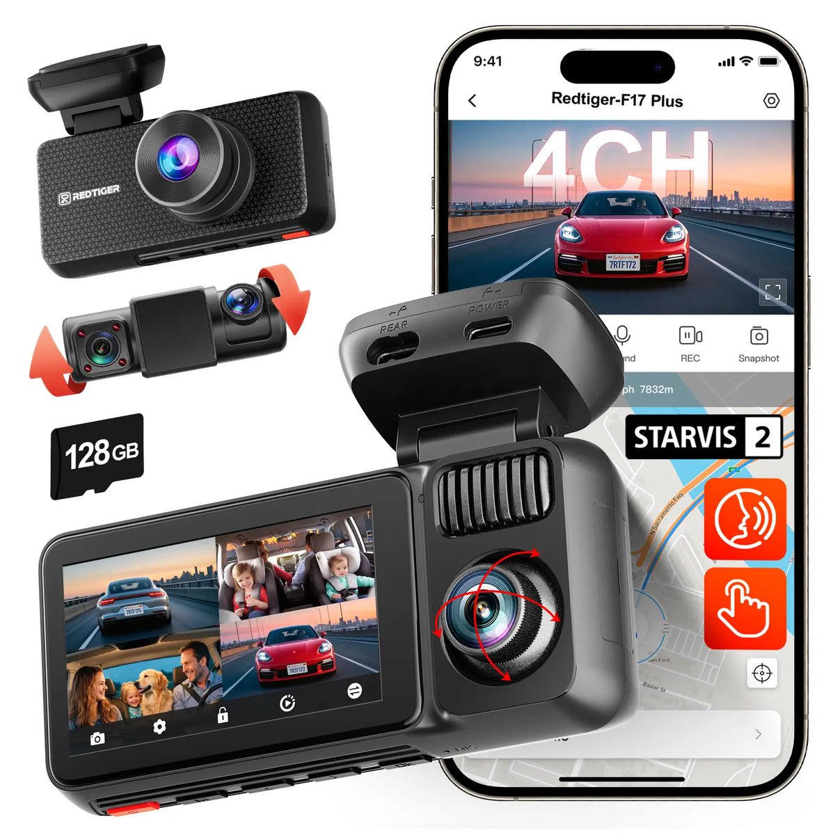 REDTIGER F17 Plus 4-Channel 2.7K Dash Cam with Sony STARVIS 2 & Wi‑Fi