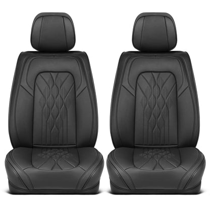 MotorBox Elite Edition Faux Leather Seat Covers for Cars, Trucks, & SUV - 2 Black Car Seat Covers for Front Seats - Universal Fit Car Accessories