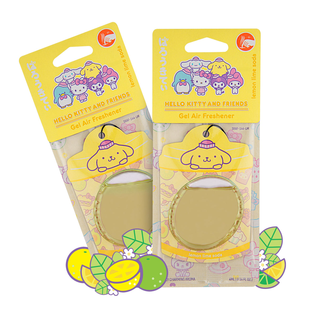 Hello Kitty and Friends Car Air Freshener (Pompompurin - Lemon Lime Soda) Hanging Gel Area Deodorizer, Long-Lasting Car Scents Air Freshener