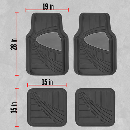 MotorTrend 4-Piece Two-Tone Non-Slip Heel Pad Front Floor Mats and Rear Floor Mats - Heavy Duty, All Weather, Trim to Fit