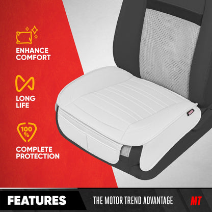 Motor Trend Faux Leather Front Seat Cover for Cars - Set of 2 White Front Car Seat Covers for SUV & Truck with Storage Pockets - Automotive Car