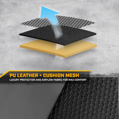 CAT PU Leather Rear Bench Seat Cover – Gray, 60/40 Split Fit for Cars, Trucks, SUVs – Waterproof, Scratch-Resistant, Semi-Universal Fit Rear Seat