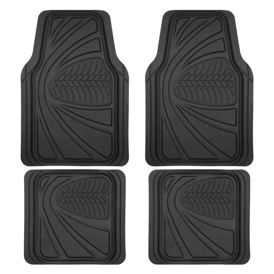 Motor Trend FlexTough Guard All-Weather Floor Mats for Cars – Black Waterproof Rubber Floor Mats, Universal Trim-to-Fit Automotive Accessories