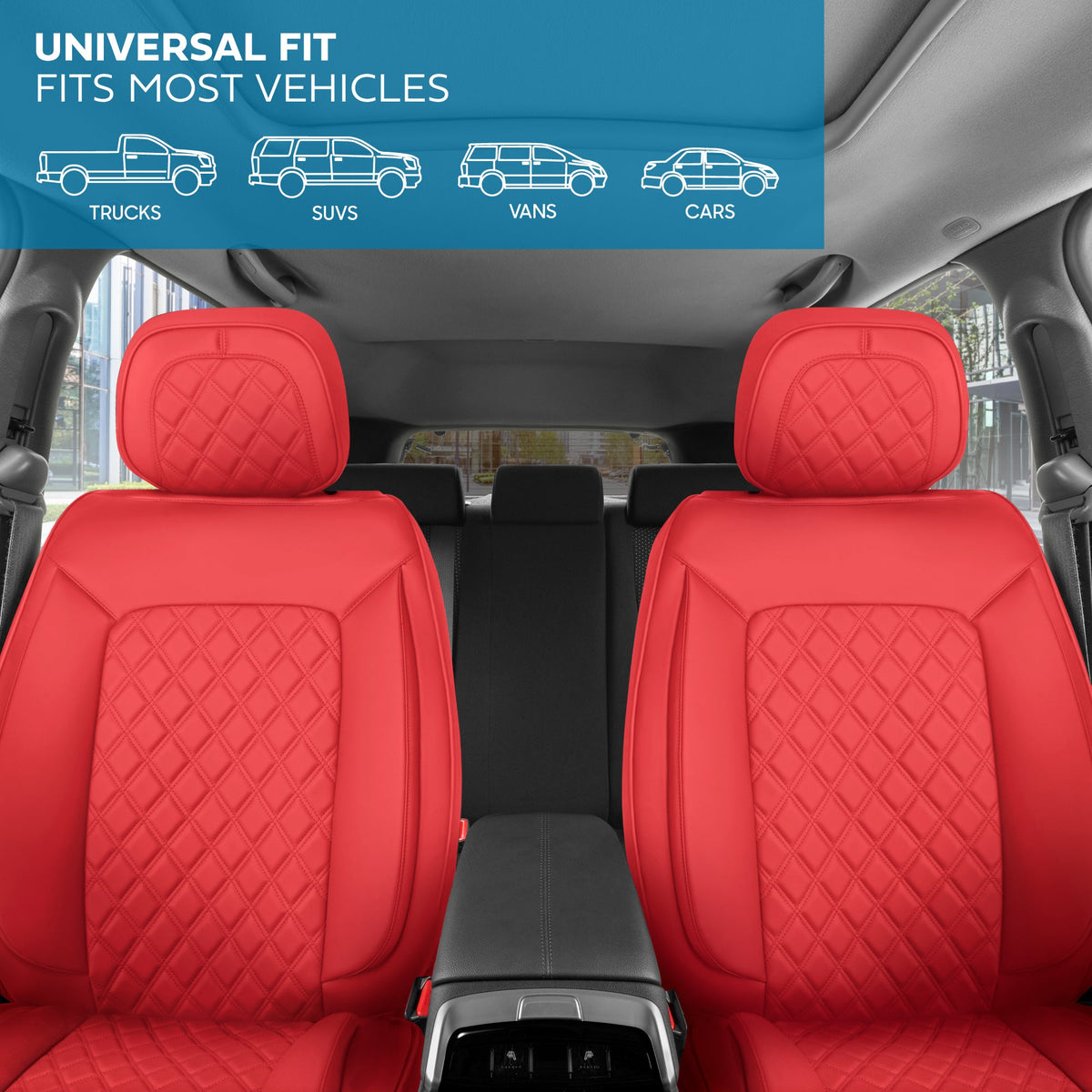 MotorBox Elite Edition Faux Leather Seat Covers for Cars, Trucks, & SUV - 2 Red Car Seat Covers for Front Seats - Universal Fit Car Accessories