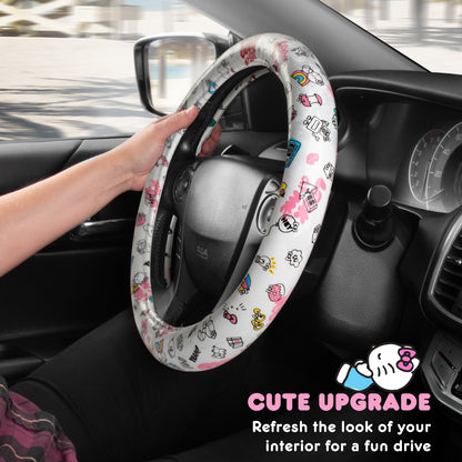 Hello Kitty Steering Wheel Cover, Official Sanrio Car Steering Wheel Cover with Universal Size 14.5 - 15.5, Cute White Steering Wheel Cover for