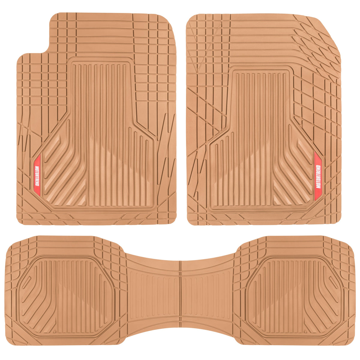 MotorTrend 3-Piece Raised Ridge Multi-Channel Front Floor Mats and Rear Floor Mat - Heavy Duty, All Weather, Trim to Fit - Beige