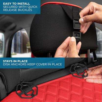 MotorBox Premium Napa Leather Rear Seat Cover – Semi Universal Fit for Most Cars, Truck & SUV – Red Back Seat Protector – Anti-Slip, Durable
