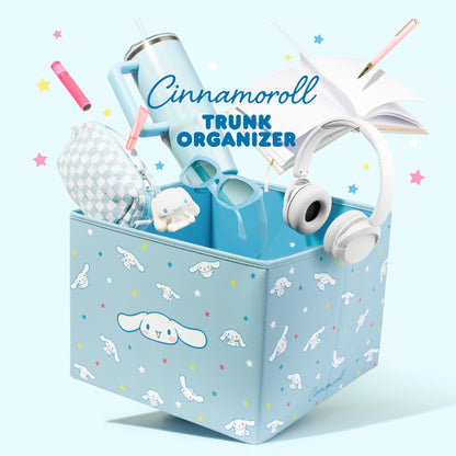 Sanrio Cinnamoroll Car Trunk Organizer and Storage Bin - Collapsible Compartment, Heavy Duty, Fold Up for Easy Storage, Automotive Seat Cargo for