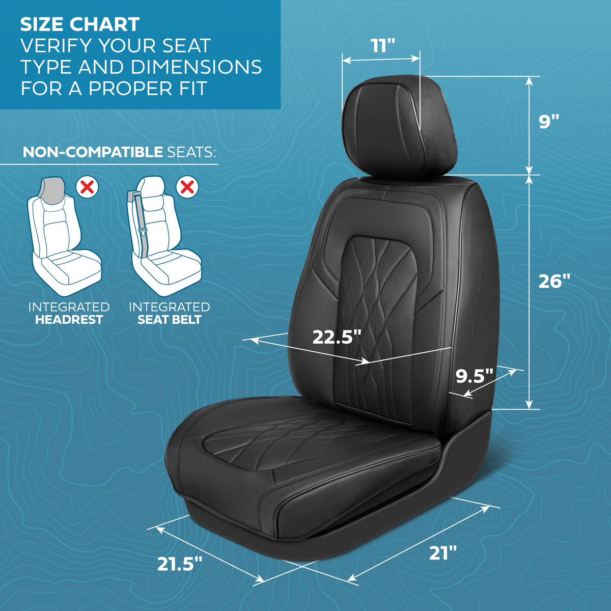MotorBox Elite Edition Faux Leather Seat Covers for Cars, Trucks, & SUV - 2 Black Car Seat Covers for Front Seats - Universal Fit Car Accessories