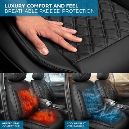 MotorBox Elite Edition Faux Leather Seat Covers for Cars, Trucks, & SUV - 2 Black Car Seat Covers for Front Seats - Universal Fit Car Accessories
