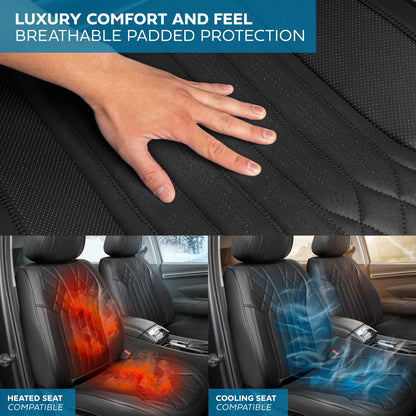 MotorBox Elite Edition Faux Leather & Suede Seat Covers for Cars, Trucks, & SUV - 2 Black Car Seat Covers for Front Seats - Universal Fit Car