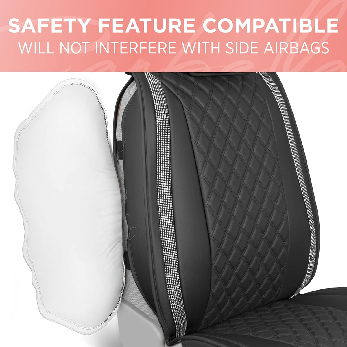 BlingStitch™ Car Seat Covers for Front Seats - Luxurious Vegan Leather Seat Covers for Cars with Black Bling Crystals, Premium Automotive Seat