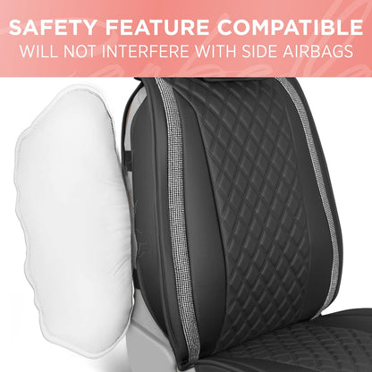BlingStitch™ Car Seat Covers for Front Seats - Luxurious Vegan Leather Seat Covers for Cars with Black Bling Crystals, Premium Automotive Seat