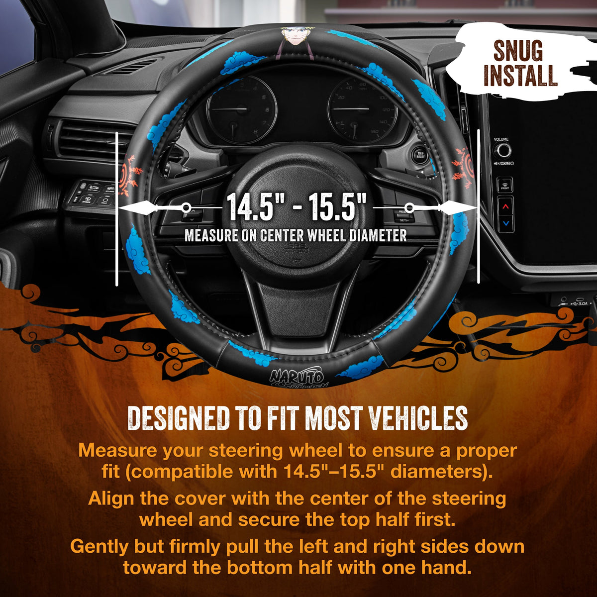 Naruto Shippuden Car Steering Wheel Cover, 15 Inch Anime Steering Wheel Cover, Cushioned Soft Comfortable Cover Anime Car Accessories for Men