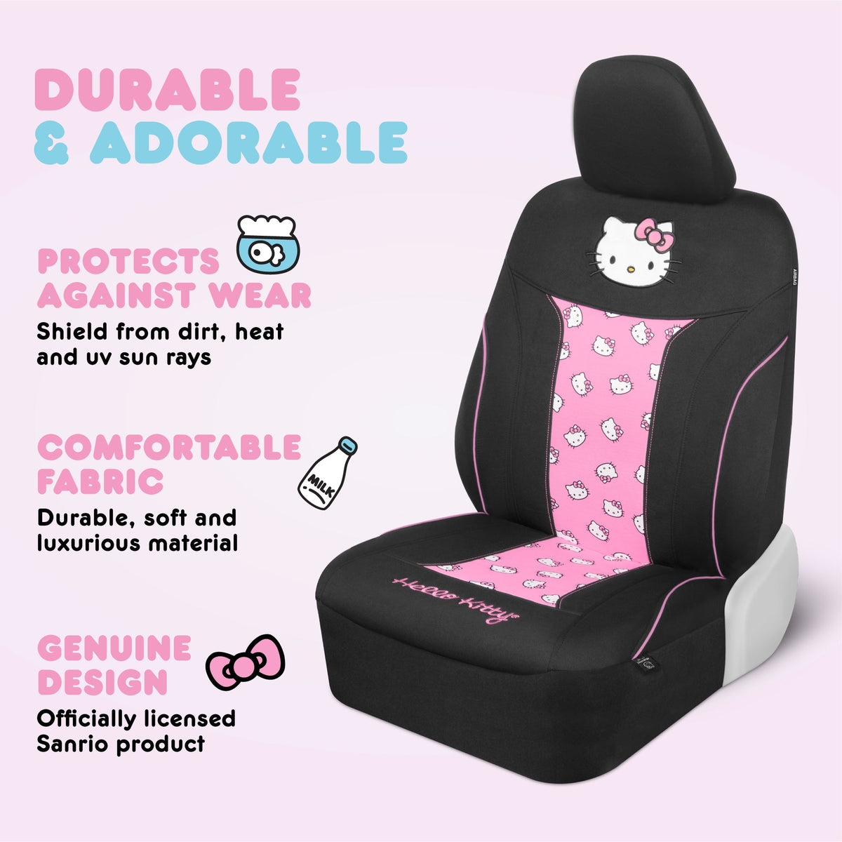 Hello Kitty Car Seat Cover - Cute and Durable Pink Front Seat Cover, Adorable Hello Kitty Design, Comfortable and Long-Lasting Polyester, Car