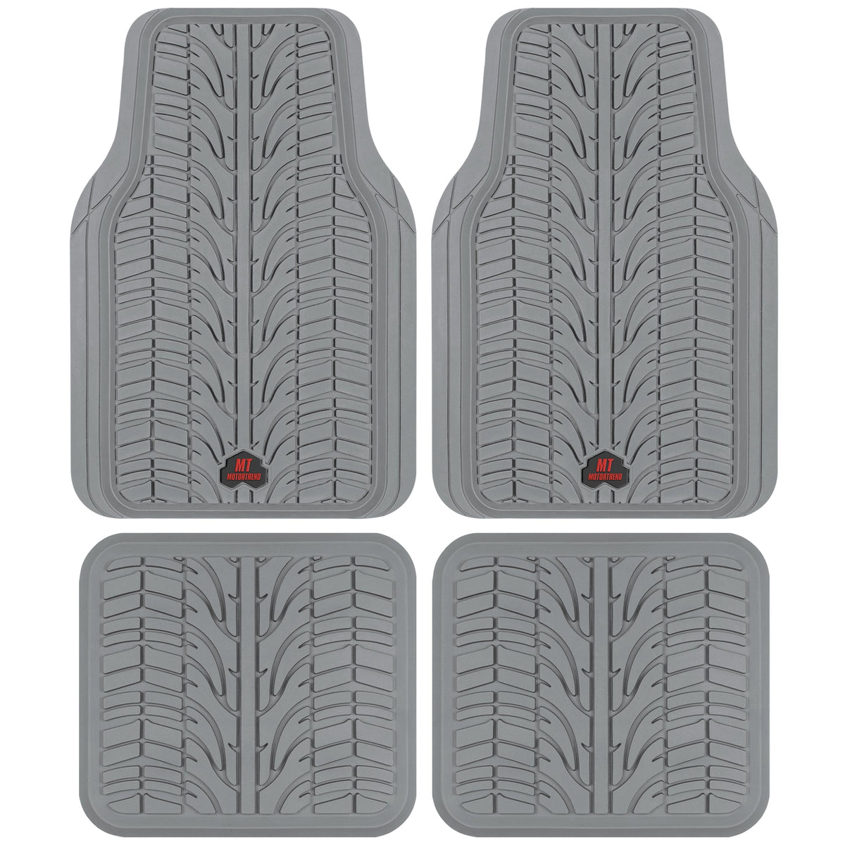 MotorTrend 4-Piece Grand Prix Tire Tread Front Floor Mats anmd Rear Floor Mats - Heavy Duty, All Weather, Trim to Fit - Gray