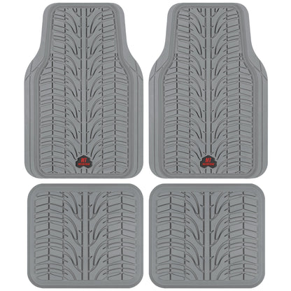 MotorTrend 4-Piece Grand Prix Tire Tread Front Floor Mats anmd Rear Floor Mats - Heavy Duty, All Weather, Trim to Fit - Gray