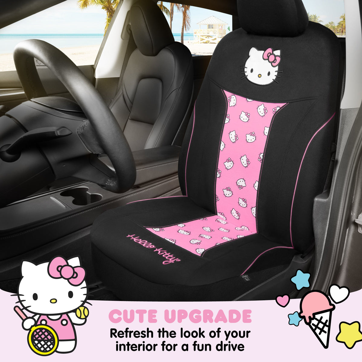 Hello Kitty Car Seat Cover - Cute and Durable Pink Front Seat Cover, Adorable Hello Kitty Design, Comfortable and Long-Lasting Polyester, Car