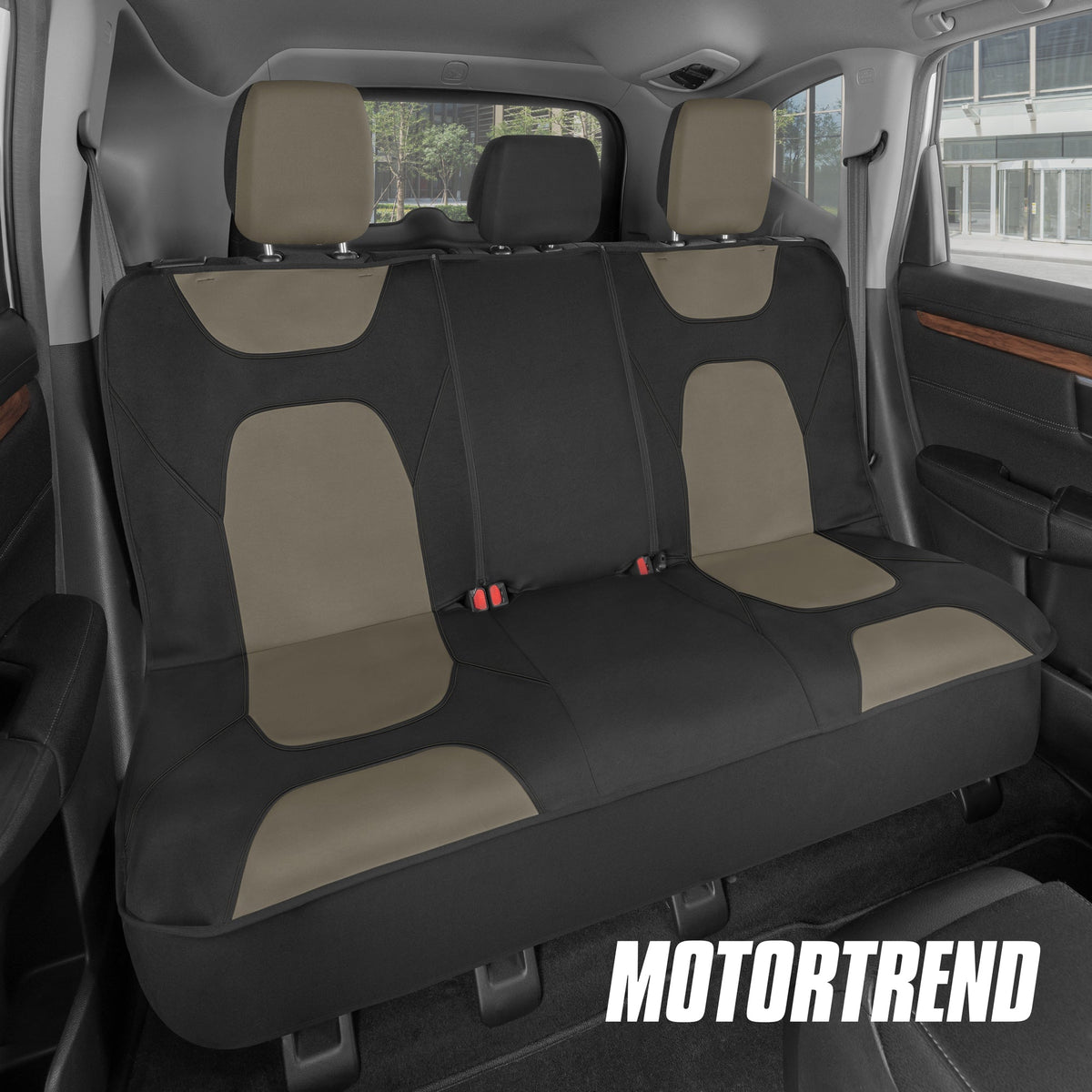 MotorTrend AquaShield Water-Proof Two-Tone Neoprene Rear Seat Covers - Beige