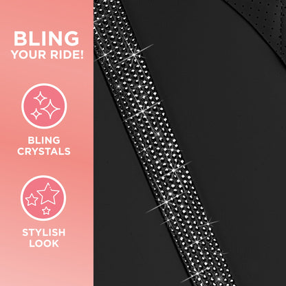 BlingStitch™ Car Seat Covers for Front Seats - Luxurious Vegan Leather Seat Covers for Cars with Black Bling Crystals, Premium Automotive Seat