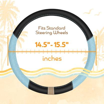 C&C California Car Steering Wheel Cover Blue Diamond Quilt, Non Slip Leather Steering Wheel Cover for Women Men, Cute Comfortable Soft Easy