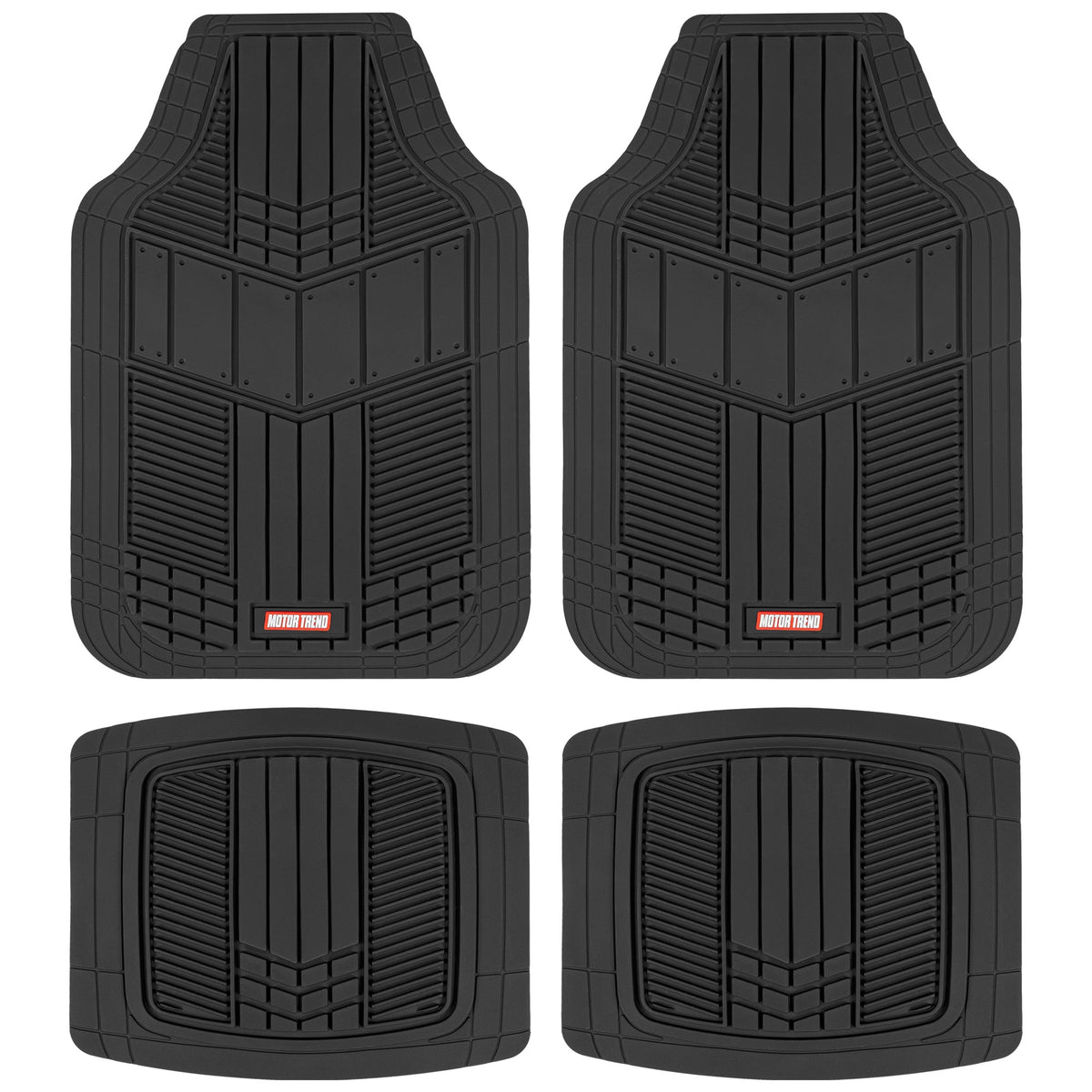 MotorTrend 4-Piece DualFlex Deep Drainage Channels Front Floor Mats and Rear Front Floor Mats - Heavy Duty, All Weather, Trim to Fit - Black