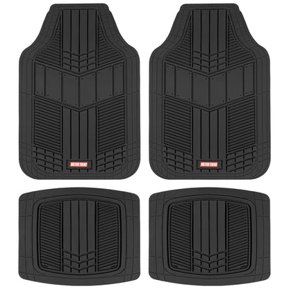MotorTrend 4-Piece DualFlex Deep Drainage Channels Front Floor Mats and Rear Front Floor Mats - Heavy Duty, All Weather, Trim to Fit - Black