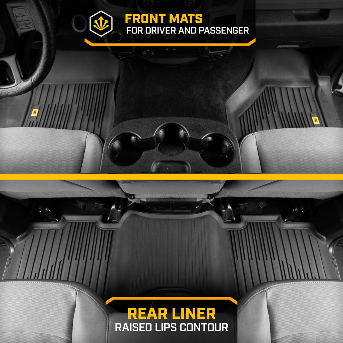 CAT 3-Piece JustFit 3D Front Floor Mats and Rear Floor Mats for Dodge Ram 1500 Crew Cab 2009-2018, Dodge Ram 2500/3500 Crew Cab 2010-2018, Dodge