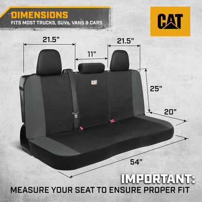 CAT Black & Gray Car Seat Covers Full Set – Front Seat Covers & Rear Bench Seat Cover – Airbag Compatible, 60/40 Split Bench for Trucks, Cars &
