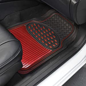 BDK 4-Piece Centered Cushioned Grip Pad Front Floors Mats and Rear Floor Mats - Heavy Duty, All Weather, Trim to Fit