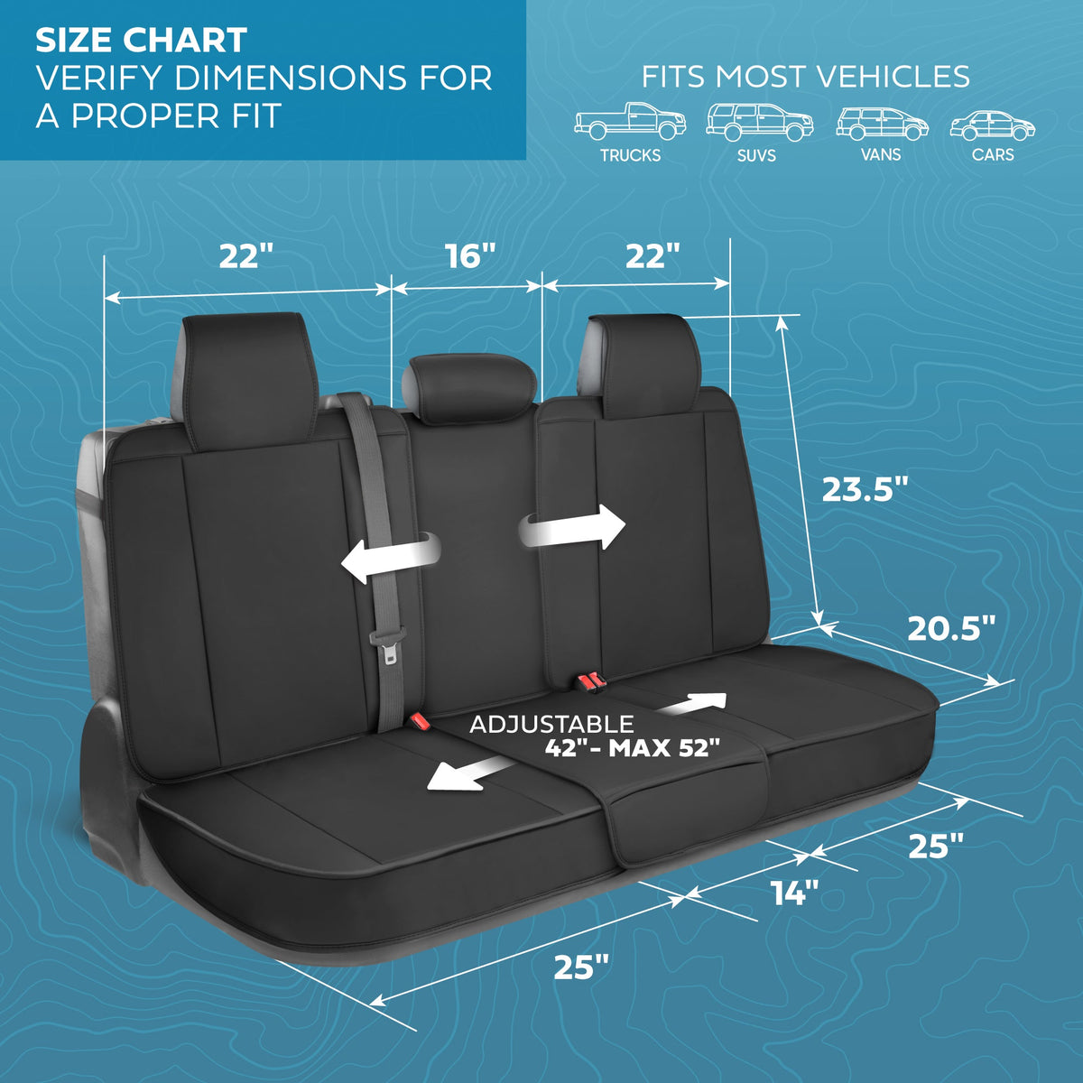 MotorBox Premium Napa Leather Rear Seat Cover – Semi Universal Fit for Most Cars, Truck & SUV – Black Back Seat Protector – Anti-Slip, Durable