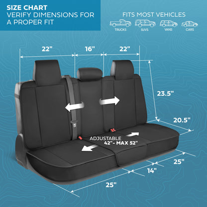 MotorBox Premium Napa Leather Rear Seat Cover – Semi Universal Fit for Most Cars, Truck & SUV – Black Back Seat Protector – Anti-Slip, Durable